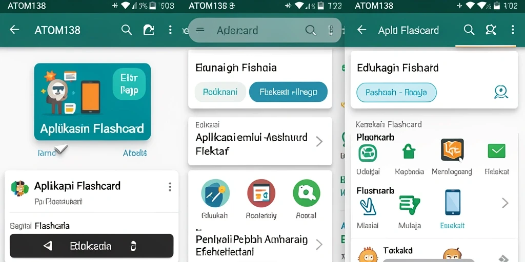 Tampilan antarmuka aplikasi Flashcard ATOM138 yang menarik.