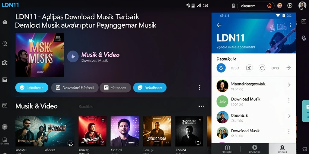 Tampilan antarmuka aplikasi LDN11 untuk Download Musik yang mudah digunakan.